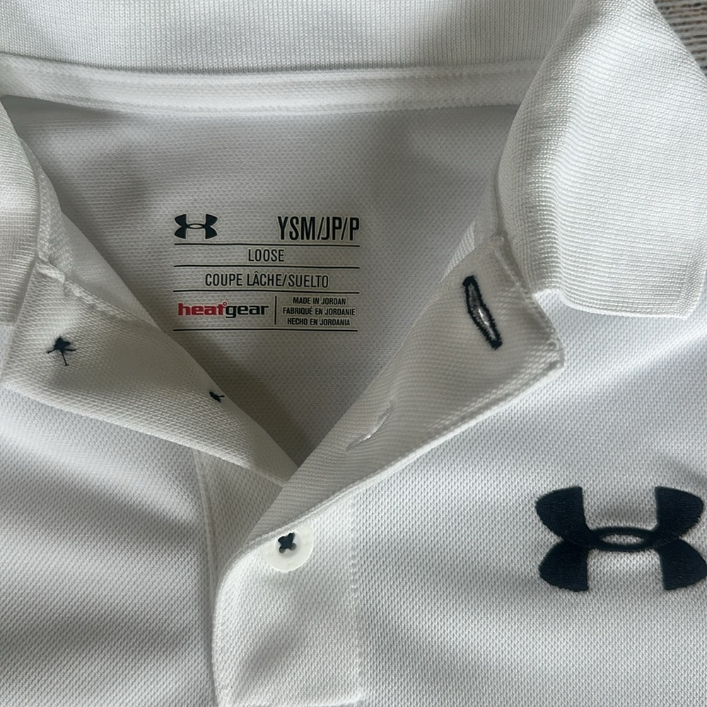 Under Armour UA Boys Youth Kids White Heat Gear Polo Golf Shirt Size S Small EUC - Picture 4 of 5